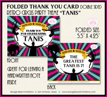 Load image into Gallery viewer, Circus Showman Party Thank You Card Birthday Animals Pink Girl Big Top 3 Ring Carnival Show Boogie Bear Invitations Tanis Theme Printed