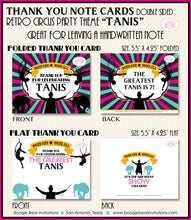 Load image into Gallery viewer, Circus Showman Party Thank You Card Birthday Animals Pink Girl Big Top 3 Ring Carnival Show Boogie Bear Invitations Tanis Theme Printed