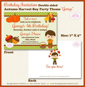 Autumn Harvest Boy Birthday Party Invitation Fall Country Farm Barn Pumpkin Boogie Bear Invitations George Theme Paperless Printable Printed