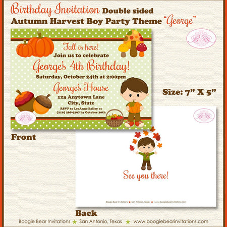 Autumn Harvest Boy Birthday Party Invitation Fall Country Farm Barn Pumpkin Boogie Bear Invitations George Theme Paperless Printable Printed