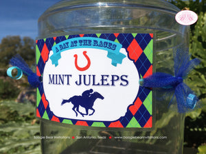 Horse Racing Party Beverage Card Wrap Drink Label Tag Sign Birthday Red Green Blue Kentucky Derby Jockey Boogie Bear Invitations Tommy Theme