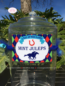 Horse Racing Party Beverage Card Wrap Drink Label Tag Sign Birthday Red Green Blue Kentucky Derby Jockey Boogie Bear Invitations Tommy Theme