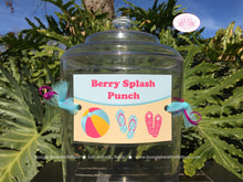 Load image into Gallery viewer, Flip Flop Pool Party Beverage Card Wrap Drink Label Sign Birthday Girl Swim Swimming Splash Beach Ocean Boogie Bear Invitations Monica Theme