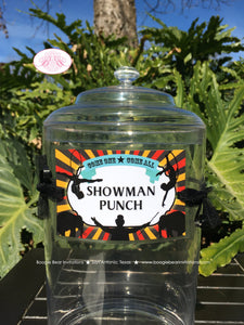Circus Showman Party Beverage Card Wrap Drink Label Birthday Animals Boy Girl Carnival Big Top Trapeze Boogie Bear Invitations Phineas Theme
