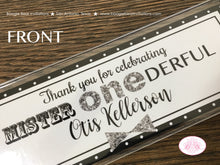 Load image into Gallery viewer, Mr Wonderful Birthday Party Bookmarks Favor Gift Boy Polka Dot Mister Onederful Black Silver Grey 1st ONE Boogie Bear Invitations Otis Theme