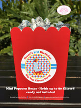 Load image into Gallery viewer, Circus Animals Party Popcorn Boxes Mini Food Birthday Girl Boy Zoo Red Blue Yellow Zoo Big Top Showman Boogie Bear Invitations Oscar Theme