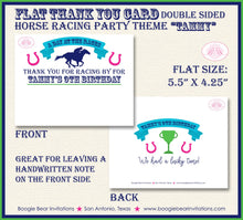 Load image into Gallery viewer, Horse Racing Birthday Party Thank You Card Pink Green Blue Jockey Kentucky Derby Quarter Races Boogie Bear Invitations Tammy Theme Printed