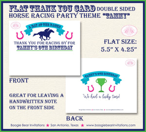 Horse Racing Birthday Party Thank You Card Pink Green Blue Jockey Kentucky Derby Quarter Races Boogie Bear Invitations Tammy Theme Printed