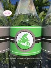 Load image into Gallery viewer, Green Dirt Bike Birthday Party Bottle Wraps Wrappers Cover Enduro Motocross Racing Motorcycle Off Road Boogie Bear Invitations Dwayne Theme