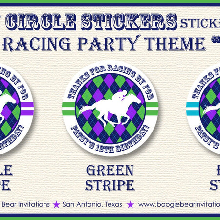 Horse Racing Birthday Party Stickers Circle Sheet Round Purple Green Kentucky Race Track Derby Argyle Boogie Bear Invitations Patsy Theme