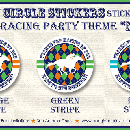 Horse Racing Birthday Party Stickers Circle Sheet Round Orange Green Blue Kentucky Derby Race Jockey Tag Boogie Bear Invitations Marty Theme