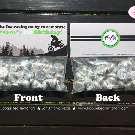 Green Dirt Bike Party Treat Bag Toppers Birthday Folded Favor Enduro Motocross Racing Track Mountain Boogie Bear Invitations Dwayne Theme