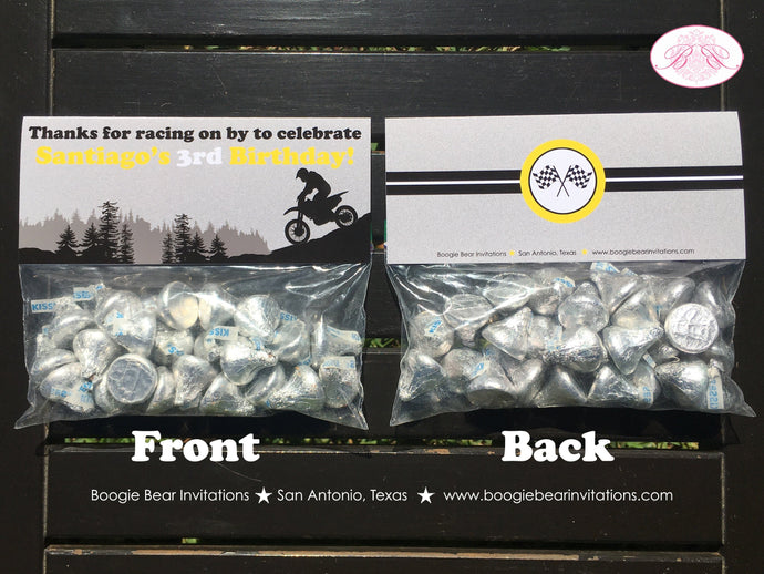 Yellow Dirt Bike Party Treat Bag Toppers Birthday Folded Favor Enduro Motocross Motorcycle Racing Boogie Bear Invitations Santiago Theme