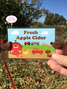 Fall Farm Party Beverage Card Wrap Drink Label Sign Birthday Pumpkin Red Barn Country Harvest Boy Girl Boogie Bear Invitations Donovan Theme
