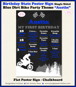 Dirt Bike Birthday Party Sign Stats Poster Flat Frameable Chalkboard Milestone Black Blue Girl Boy 1st Boogie Bear Invitations Austin Theme