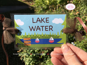 Lake Fun Birthday Party Beverage Card Drink Label Sign Wrap Sail Boat Forest Park Summer Swim Camp River Boogie Bear Invitations Jamie Theme