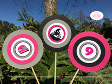 Load image into Gallery viewer, Dirt Bike Birthday Party Centerpiece Set Girl Pink Motocross Motorcycle Racing Race Track Sports Trail Boogie Bear Invitations Roxanne Theme