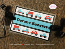 Load image into Gallery viewer, Cars &amp; Trucks Party Beverage Card Wrap Birthday Drink Label Honk Beep Red Black Aqua Blue Road Trip Travel Boogie Bear Invitations Sam Theme