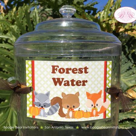 Woodland Animals Party Beverage Card Wrap Drink Label Birthday Fall Forest Fox Bird Owl Farm Country Boogie Bear Invitations Autumn Theme