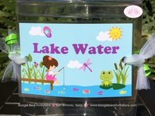 Load image into Gallery viewer, Fishing Girl Party Beverage Card Wrap Drink Label Birthday Pink Purple Lake River Pond Fish Pole Hole Boogie Bear Invitations Vada Theme