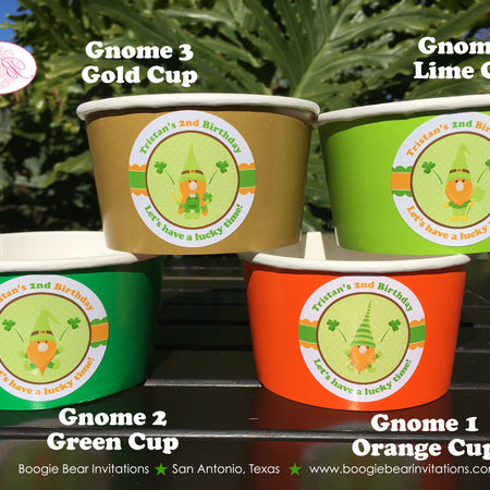 St. Patrick's Day Gnomes Party Treat Cups Food Buffet Paper Birthday Girl Boy Lucky Shamrock Clover Boogie Bear Invitations Tristan Theme