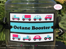 Load image into Gallery viewer, Pink Cars &amp; Trucks Party Beverage Card Wrap Birthday Drink Label Girl Black Aqua Blue Road Trip Travel Boogie Bear Invitations Sally Theme