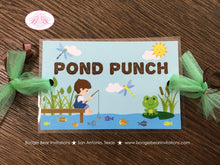 Load image into Gallery viewer, Fishing Boy Party Beverage Card Wrap Drink Label Birthday Blue Green Lake River Pond Fish Pole Hole Boogie Bear Invitations Vander Theme