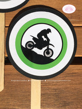 Load image into Gallery viewer, Green Dirt Bike Birthday Party Cupcake Toppers Black Enduro Motocross Motorcycle Sports Off Road Track Boogie Bear Invitations Dwayne Theme