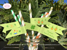 Load image into Gallery viewer, St. Patrick&#39;s Day Gnomes Party Pennant Straws Paper Drink Birthday Girl Boy Dryad Lucky 4 Leaf Clover Boogie Bear Invitations Tristan Theme