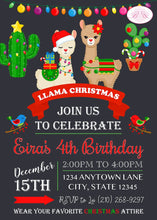 Load image into Gallery viewer, Christmas Llama Birthday Party Invitation Girl Boy Alpaca Birds Cactus Winter Chalkboard Boogie Bear Eira Theme Paperless Printable Printed