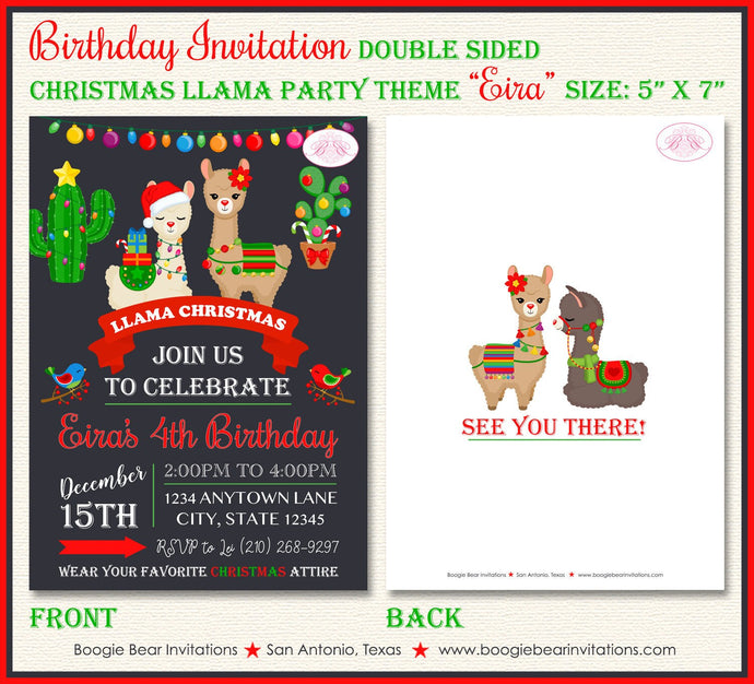 Christmas Llama Birthday Party Invitation Girl Boy Alpaca Birds Cactus Winter Chalkboard Boogie Bear Eira Theme Paperless Printable Printed