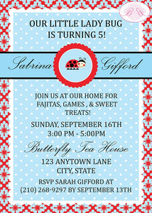 Red Ladybug Birthday Party Invitation Little Blue Girl Garden Picnic Black Boogie Bear Invitations Sabrina Theme Paperless Printable Printed