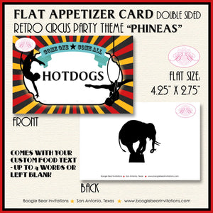 Circus Showman Favor Party Card Place Tent Appetizer Food Label Big Top Animals Boy Girl Acrobat Black Boogie Bear Invitations Phineas Theme