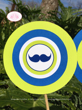 Load image into Gallery viewer, Mustache Bash Birthday Party Centerpiece Sticks Boy Navy Blue Lime Green Little Man Chevron Circle 1st Boogie Bear Invitations Walter Theme