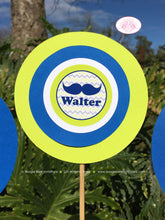 Load image into Gallery viewer, Mustache Bash Birthday Party Centerpiece Sticks Boy Navy Blue Lime Green Little Man Chevron Circle 1st Boogie Bear Invitations Walter Theme