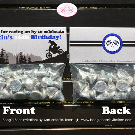 Blue Dirt Bike Party Treat Bag Toppers Birthday Folded Favor Enduro Motocross Motorcycle Racing Race Boogie Bear Invitations Austin Theme