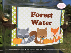 Woodland Animals Party Beverage Card Wrap Drink Label Birthday Fall Forest Fox Bird Owl Autumn Harvest Boogie Bear Invitations Asher Theme