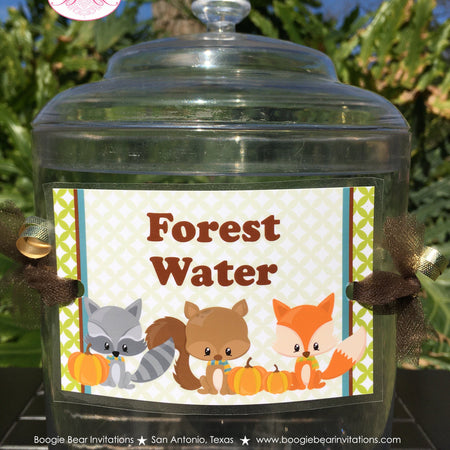 Woodland Animals Party Beverage Card Wrap Drink Label Birthday Fall Forest Fox Bird Owl Autumn Harvest Boogie Bear Invitations Asher Theme