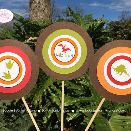 Dinosaur Birthday Party Centerpiece Sticks Red Orange Green Brown Boy Jurassic Prehistoric Dino Fossil Boogie Bear Invitations Michael Theme
