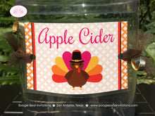 Load image into Gallery viewer, Little Turkey Party Beverage Card Wrap Birthday Drink Label Tag Girl Pink Gobble Thanksgiving Pumpkin Boogie Bear Invitations Riley Theme