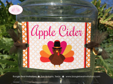 Load image into Gallery viewer, Little Turkey Party Beverage Card Wrap Birthday Drink Label Tag Girl Pink Gobble Thanksgiving Pumpkin Boogie Bear Invitations Riley Theme