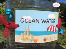 Load image into Gallery viewer, Retro Beach Party Beverage Card Wrap Drink Label Sign Birthday Boy Girl Ocean Blue Swim Swimming Splash Boogie Bear Invitations Dustin Theme