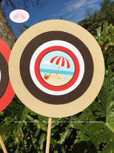 Load image into Gallery viewer, Retro Beach Birthday Party Centerpiece Sticks Swim Boy Girl Splash Swimming Ocean Sandcastle Summer Set Boogie Bear Invitations Dustin Theme