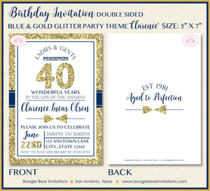 Blue Gold Glitter Birthday Party Invitation Navy Formal Aged Perfection Boogie Bear Invitations Clarence Theme Paperless Printable Printed