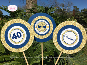 Blue Gold Glitter Birthday Party Centerpiece Set Aged to Perfection Navy Formal Classic Soiree Event Boogie Bear Invitations Clarence Theme