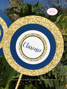 Blue Gold Glitter Birthday Party Centerpiece Set Aged to Perfection Navy Formal Classic Soiree Event Boogie Bear Invitations Clarence Theme