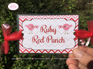 Valentine Girl Party Beverage Card Wrap Drink Label Sign Tag Birthday Red Pink Love Tweet Birds Letter Boogie Bear Invitations Charity Theme