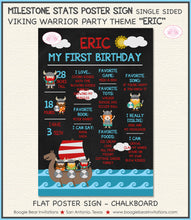 Load image into Gallery viewer, Viking Warrior Birthday Party Sign Stats Poster Flat Frameable Chalkboard Milestone Boy Girl Ocean 1st Boogie Bear Invitations Eric Theme