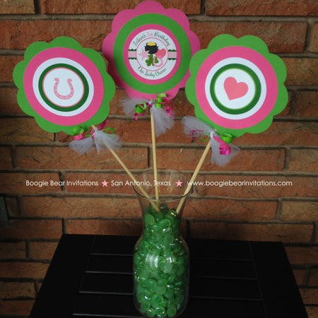 Lucky Charm Birthday Party Centerpiece Set Pink St. Patrick's Day Green Shamrock 4 Leaf Clover Display Boogie Bear Invitations Eileen Theme