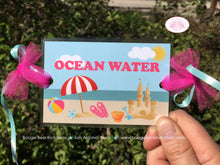 Load image into Gallery viewer, Retro Beach Party Beverage Card Wrap Drink Label Sign Birthday Pink Girl Swimming Swim Splash Ocean Boogie Bear Invitations Sunnie Theme